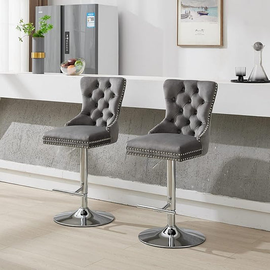Modern Dining Chair Mid-Century Kitchen Table and Chairs with Sturdy Stable Base, Easy Assembly Luxury Furniture for Dining Room, Home Pub and Kitchen Island,Gray-Foam-2pc