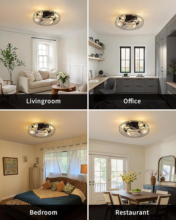 KDG 19.7″ Retro Low Profile LED Ceiling Fans with Light, Reversible Ceiling Fans Flush Mount with Remote and 6 Speeds, E26 Base Buld for Bedroom, Dinning Room, Kids Room, Kitchen