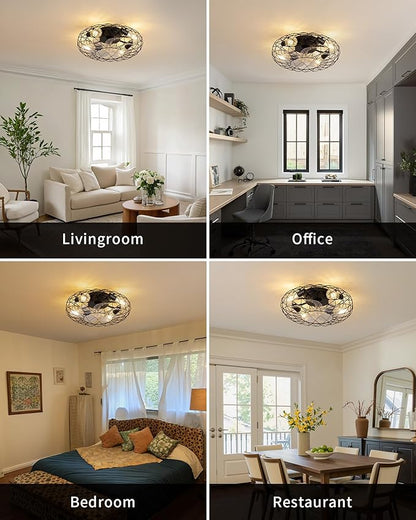 KDG 19.7″ Retro Low Profile LED Ceiling Fans with Light, Reversible Ceiling Fans Flush Mount with Remote and 6 Speeds, E26 Base Buld for Bedroom, Dinning Room, Kids Room, Kitchen