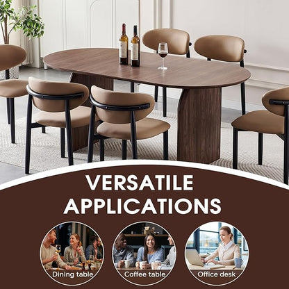 70.87 inch Oval Dining Table for 6 to 8 Person, Large Oval Wooden Kitchen Dinner Table with Dual Pillar Pedestal Base, Modern Farmhouse Oval Dining Room Table for Kitchen Living Room Apartment, Brown