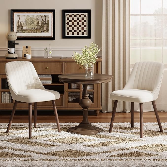 MALOL Upholstered Dining Chairs Set of 2, Modern Fabric Kitchen Chairs with Back, Wood Legs for Kitchen Dining Room Restaurant, Beige