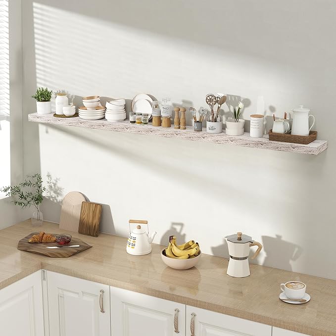 Acovy 72 Inch Floating Shelves for Wall 1 Pack, 72" Wall Shelves for Books, Storage, Decor, Wall Mounted Floating Shelf with Invisible Brackets for Kitchen, Living Room, Rustic
