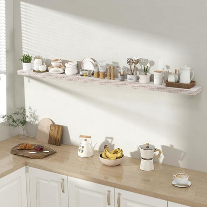 Acovy 72 Inch Floating Shelves for Wall 1 Pack, 72" Wall Shelves for Books, Storage, Decor, Wall Mounted Floating Shelf with Invisible Brackets for Kitchen, Living Room, Rustic