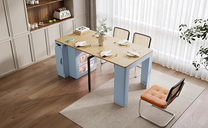 LifeSky Extendable Dining Table with Storage: Expandable Mobile Kitchen Island Table with Power Outlet & LED Light for Small Apartments - Modern Folding Cabinet Table for Dining Room & Living Room (Gr