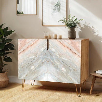 SIGNWIN Sideboard Buffet Cabinet, Kitchen Storage Cabinet with 2 Doors, Red & Gray Granite Marble Pattern, Cupboard Console Table for Dining Room - 35" L x 18" W x 29" H