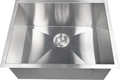 MSI 23 Inch Undermount Single Bowl 16 Gauge Stainless Steel Kitchen Bar Sink and Strainer