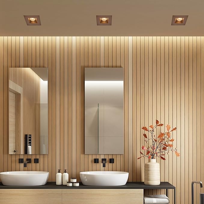 Maxxima 4 in. Ultra-Thin Recessed Anti-Glare LED Downlight, Canless IC Rated, 5 Color Temperature Selectable 2700K/3000K/3500K/4000K/5000K, Dimmable Square Bronze Trim, 90 CRI