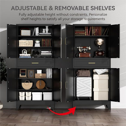 71" Tall Farmhouse Pantry Cabinet,Metal Cabinet with Doors and Shelves,Storage Cabinet for Kitchen Garage,Black 1 Pack