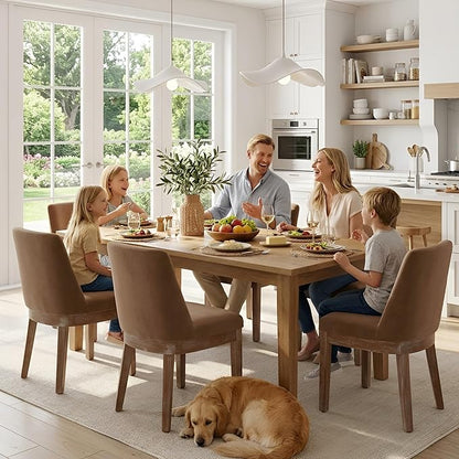 HNY Modern Dining Chairs Set of 4 with Comfortable Back Support, Farmhouse Soft Velvet Upholstered Kitchen Dining Room Chairs with Solid Wood Legs, Armless Accent Side Chairs for Living Room, Khaki
