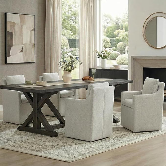 KISLOT Upholstered Dining Chairs with Casters, No Assembly Modern Accent Armchair with Rollers for Dining Room, Bedroom, Living Room, Reading Room, Already Assembled, Linen, 4 Box