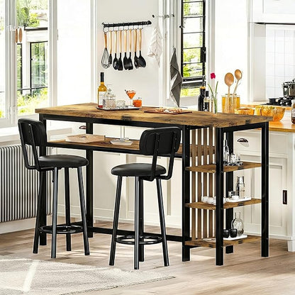 DKLGG Bar Table and Chairs Set for 2, 3-Piece Counter Height Dining Table with Stools, Hightop Kitchen Island Table with Storage Shelves for Kitchen, Bar, Pub, Bistro