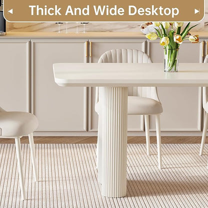 Miuuod 79" Cream White Dining Table for 4-8 People Large Rectangular Kitchen Table Modern Farmhouse Wood Dining Room Table for Living Room Home Office Workspace Easy Assembly