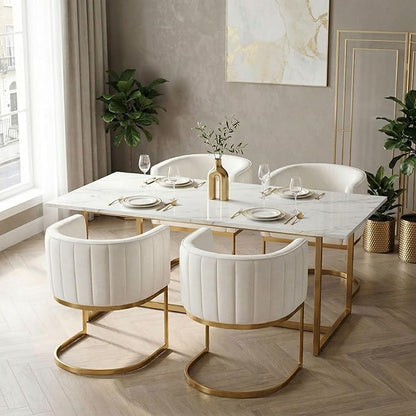 Hyfirm Beige and Gold Barrel Dining Chairs Set of 2, Modern Velvet Upholstered Accent Chairs with Curved Back for Kitchen Island, Luxury Comfort Seating Cantilever Metal Frame