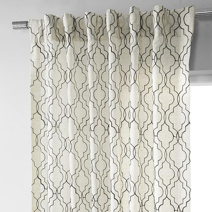 HPD Half Price Drapes Embroidered Faux Linen Curtain for Living Room 50 X 96 (1 Panel), Rod Pocket Window Curtains for Bedroom, Saida Chocolate