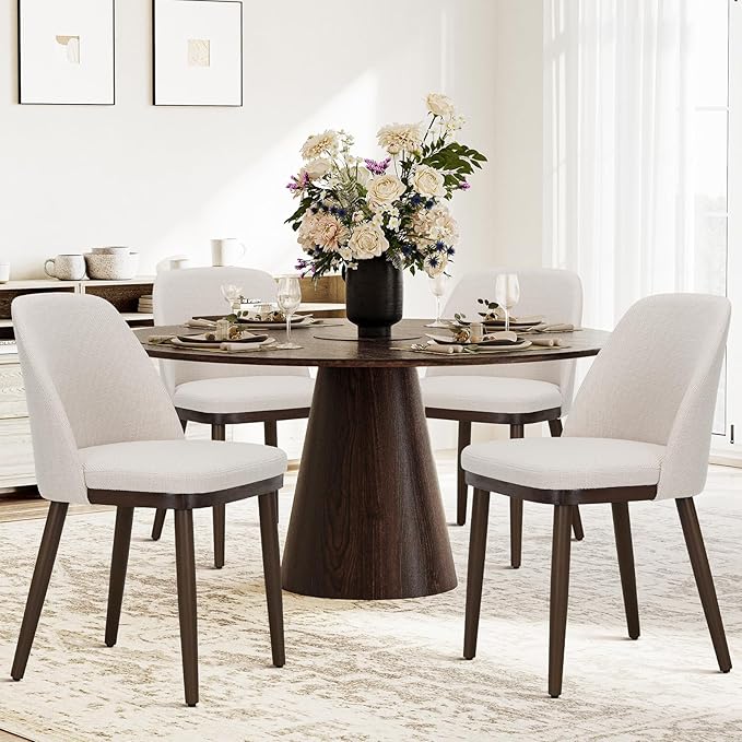 COLAMY Upholstered Dining Chairs Set of 4, Modern Kitchen Chairs with Back, Leather Side Dining Room Chairs with Wood Legs for Kitchen Dining Room Restaurant,Beige