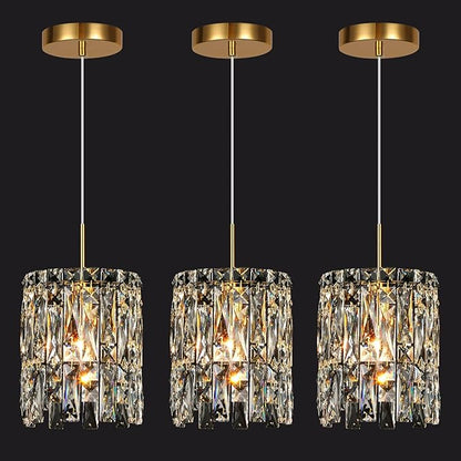 Modern K9 Crystal Pendant Lights Kitchen Island Set of 3,Gold Chandeliers for Dining Room Light Fixtures Over Table,Hanging Chandelier for Kitchen Island Entryway Bathroom BedHead Bedroom