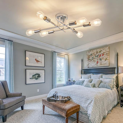 ZGLAOJT 6-Lights Semi Flush Mount Ceiling Light Fixture，Chrome Industrial Chandelier，Farmhouse Lighting for Dining Room Living Room Kitchen Bedroom