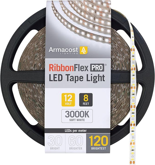 Armacost Lighting RibbonFlex Pro 12V White LED Strip Lights 120 LED/m, 3000K, 8.2 ft 143210
