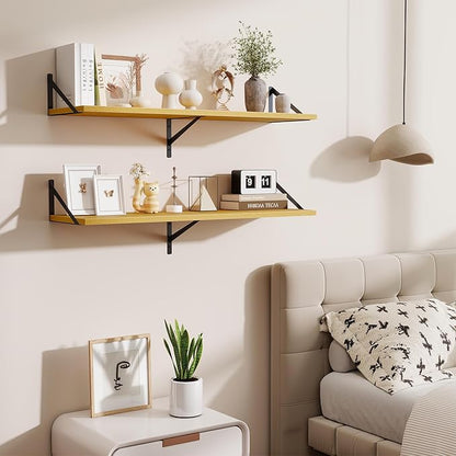Acovy Floating Shelves for Wall,40" Wall Mounted Shelves Set of 2,Long Wood Floating Shelves,Hanging Wide Display & Storage Shelf with Metal Brackets for Bathroom,Bedroom,Kitchen,Living Room,Oak
