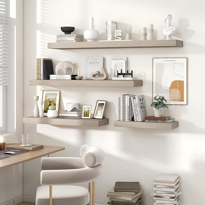 Heimlove Floating Shelves for Wall 48 Inch Long,Extra Large and Thick Wood Shelves Mounted Storage Hanging Shelf Invisible Bracket for Bedroom,Living Room,Kitchen,Office,Grey