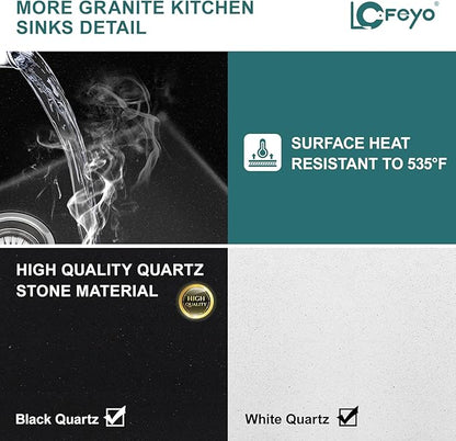 24x18 Inch Undermount Laundry Sink, Black Granite Composite Quartz Sink, 12 Inch Deep Single Bowl Utility Sink, Non-Porous, Scratch Resistant, Easy to Clean, Modern Sink for Laundry Room