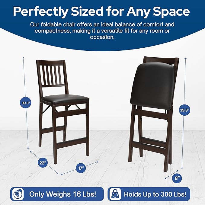 Stakmore Folding Counter Height Stools, Espresso with Bonded Leather Set of 2