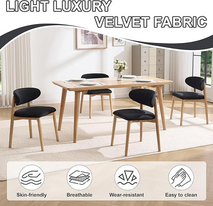 Upholstered Dining Chairs Set of 6, Velvet Fabric Kitchen & Dining Room Chairs with Solid Wood Legs, Modern Armless Side Chairs for Kitchen Island, Living Room, Restaurant (Black, Set of 6)