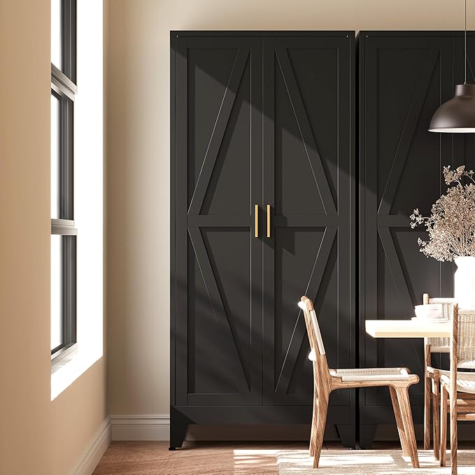 61"H Black Pantry Kitchen Cabinet with Doors,Black Storage Cabinets,Freestanding Pantry Cabinet,Farmhouse Food Storage Cabinets,Tall and Large Pantry Cabinets for Kitchen, Dining Room, Living Room
