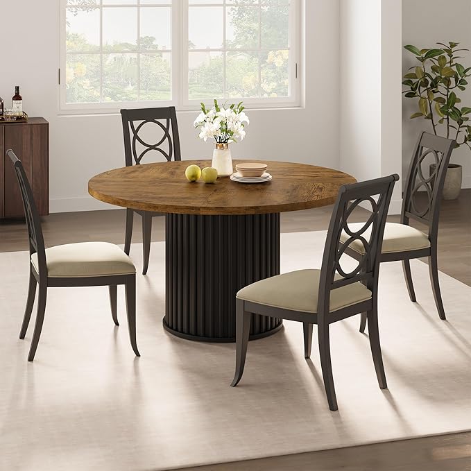 GarveeHome 47" Round Dining Table for 4-6 People, Dining Room Table with Sturdy Waveform Metal Pedestal Base, Farmhouse Circle Kitchen Table for Dining Room, Kitchen