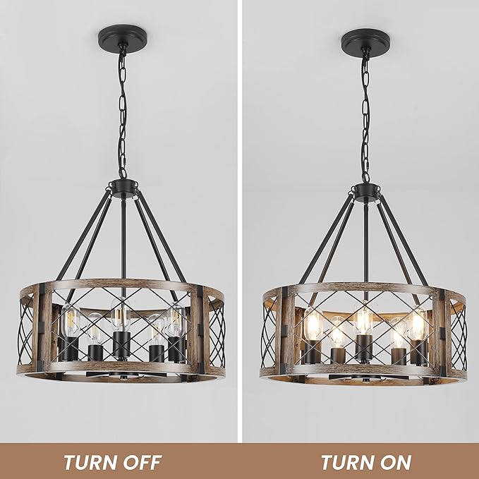 Farmhouse Chandelier, 19.8 inch 5-Light Black Dining Room Lighting Fixtures Rustic Adjustable Hanging Pendant Lighting for Kitchen Island Entryway Foyer Bedroom Hallway