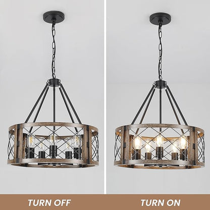 Farmhouse Chandelier, 19.8 inch 5-Light Black Dining Room Lighting Fixtures Rustic Adjustable Hanging Pendant Lighting for Kitchen Island Entryway Foyer Bedroom Hallway