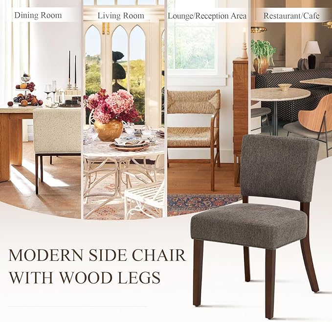 MALOL Upholstered Dining Chairs Set of 4, Fabric Kitchen Chairs with Padded Seat & Back, Solid Wood Legs, Modern Simple Dining Room Chairs for Kitchen, Dining Room, Living Room, Brown
