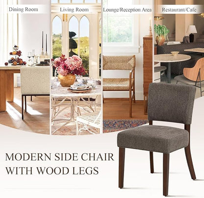COLAMY Upholstered Dining Chairs Set of 2, Fabric Kitchen Chairs with Padded Seat & Back, Solid Wood Legs, Modern Simple Dining Room Chairs for Kitchen, Dining Room, Living Room, Brown