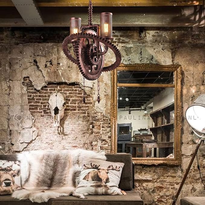 YIYIBYUS Vintage Hanging Ceiling Lamp Chandelier Industrial Pendant Light Fixture Steampunk Gear Ceiling Light for Kitchen Dining Room Living Room