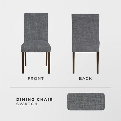 Lexicon Upholstered Dining Chairs Set of 2 - Soft Durable Fabric Armless High Back Kitchen Modern Dining Room Chairs for 2, Nailhead Trim Side, Brushed Brown Sturdy Wooden Frame, Easy Assembly, Gray