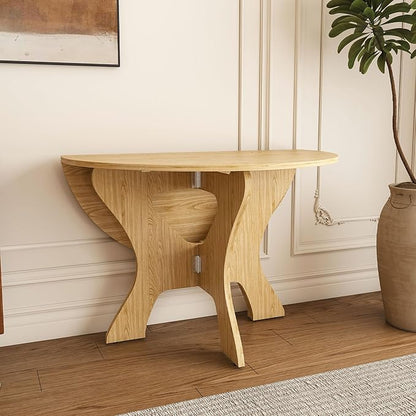 GDFStudio 43" Folding Dining Table for Small Spaces, Round Wood Kitchen Table with Ancient Oak Veneer, Space-Saving Foldable Table for Indoor & Outdoor Use, French Country & Beach Style