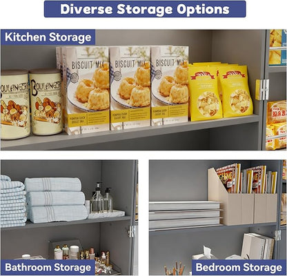 FJTJBSI 72" LED Kitchen Pantry Cabinet with 3 Drawers Farmhouse Tall Storage Cabinet Wood Food Pantry with Barn Doors and Adjustable Shelves Versatile Storage Freestanding Cupboard for Kitchen