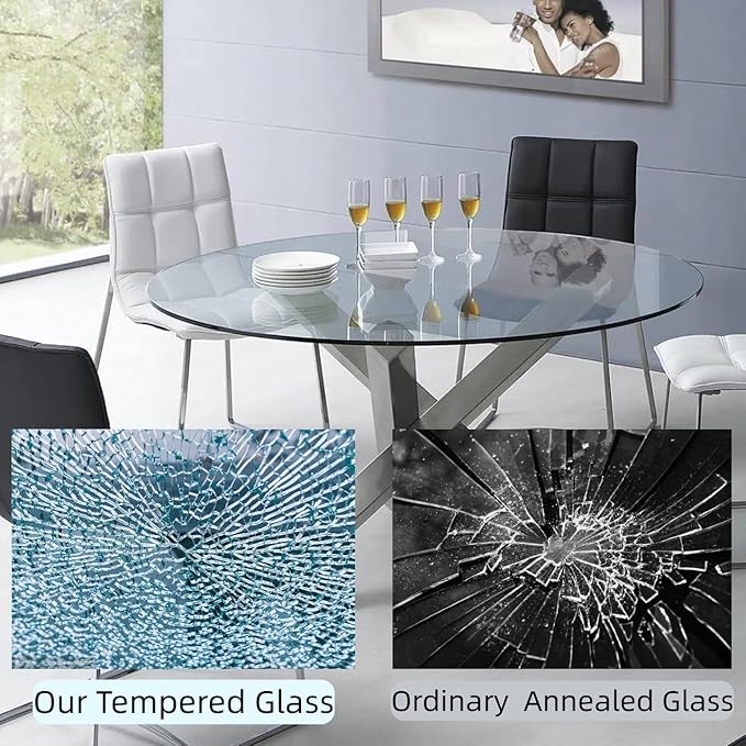 28" Round Glass Table Top - 3/8" Thick Beveled Edge Tempered Glass, Replacement Glass Table Top for Kitchen/Patio
