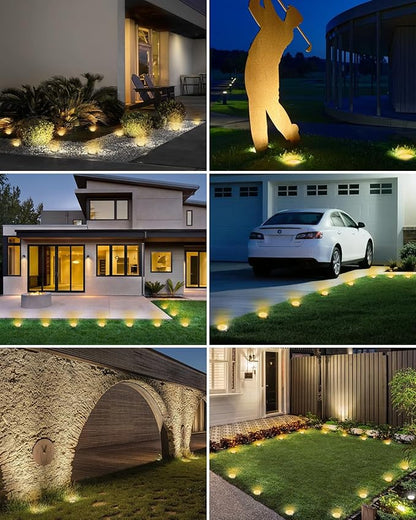 btfarm 24 Pack Solar Lights Outdoor, 8 LED Solar Ground Lights IP65 Waterproof Flat Solar Disc Light, Pathway Lights for Garden Lawn Patio Yard Path Landscape, Warm White
