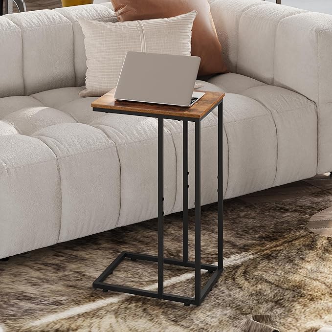 WLIVE Brown Side Tables Living Room, C Shaped End Table for Couch, Sofa and Bed, Large Desktop C Table for Bedroom, Home Office, Small Spaces, Rustic Brown