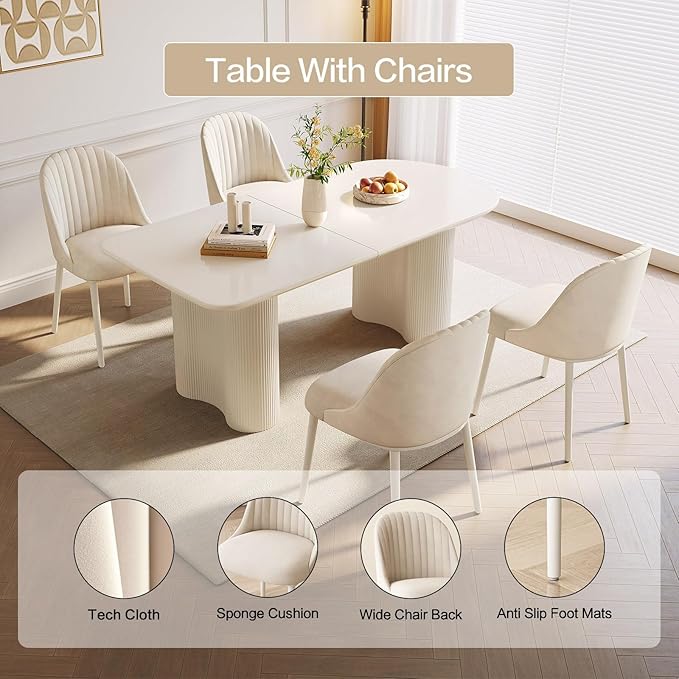 Guyii 62.99" Dining Table Set with 4 Chairs, Modern Kitchen Table Set, Indoor Dining Table for Kitchen, Bar, Living Room, Breakfast Nook, Small Space, Cream White