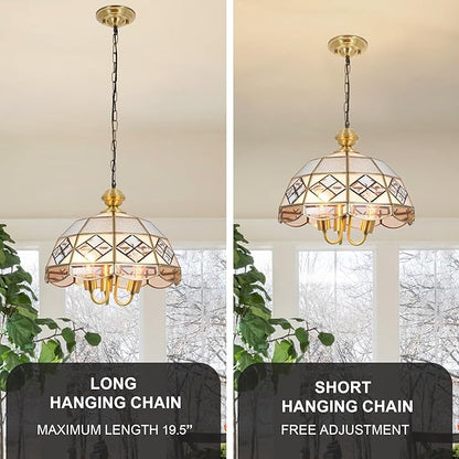 15" European-Style Palace Chandelier, 3-Light Antique Gold Ceiling Light Fixture, Farmhouse Retro Metal Hanging Pendant Lamp for Dining Room Bedroom Kitchen Island Hallway
