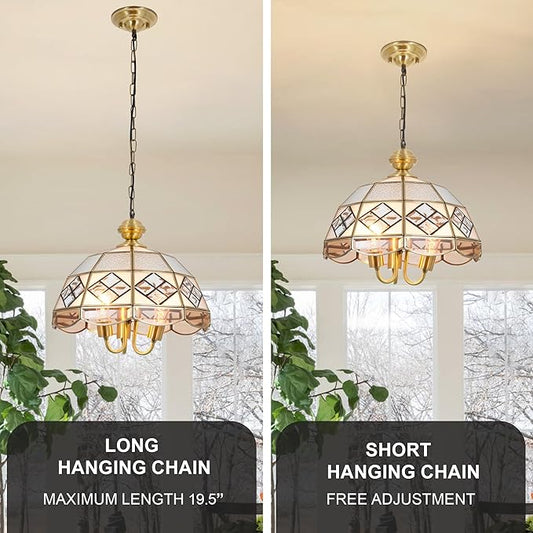 15" European-Style Palace Chandelier, 3-Light Antique Gold Ceiling Light Fixture, Farmhouse Retro Metal Hanging Pendant Lamp for Dining Room Bedroom Kitchen Island Hallway