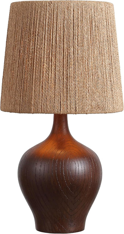 JONATHAN Y 23" Dark Brown Wood Finish Rustic Farmhouse Resin Gourd LED Table Lamp for Bedroom, Living Room, Nightstand, with Brown Paper Rope Shade, LED Bulb Included (JYL9200B)