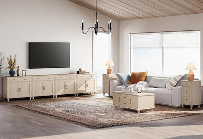 WAMPAT Buffet Cabinet with 8 Doors and 4 Drawers, Large Coffee Bar Table Wood Kitchen Storage Cabinets with Storage Cabinets, Modern Farmhouse Sideboard Credenza for Dining Room, Beige, 136 inch