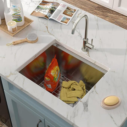 21"x19" Undermount Laundry Utility Sink Workstation – 16 Gauge 304 Stainless Steel, 13 Inch Deep Single Bowl Under Counter Sink Basin for Laundry Room, RV or Utility Use