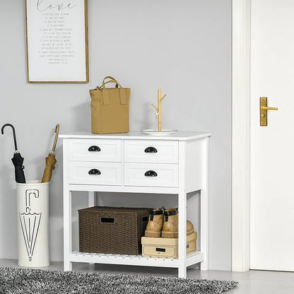 HOMCOM Sideboard Buffet Cabinet with Storage, Modern Coffee Bar Cabinet with 4 Drawers and Slatted Bottom Shelf, Console Table for Kitchen, Living Room, Dining Room, Hallway, White