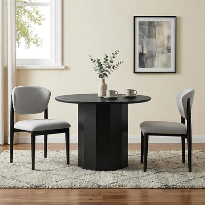 Casaphoria Dining Chairs Set of 2, Solid Black Wood Legs Upholstered Kitchen Chairs, Mid Century Modern Ergonomic Curved Back Accent Chair for Dining Room, Home Office and Vanity, Gray