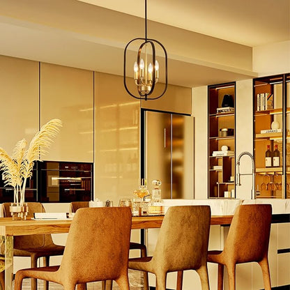 XINGQI Modern Black Gold Chandelier Farmhouse 4-Light for Dining Room, Geometric Adjustable Rustic Pendant Lighting Fixture for Entryway Living Room Kitchen Foyer