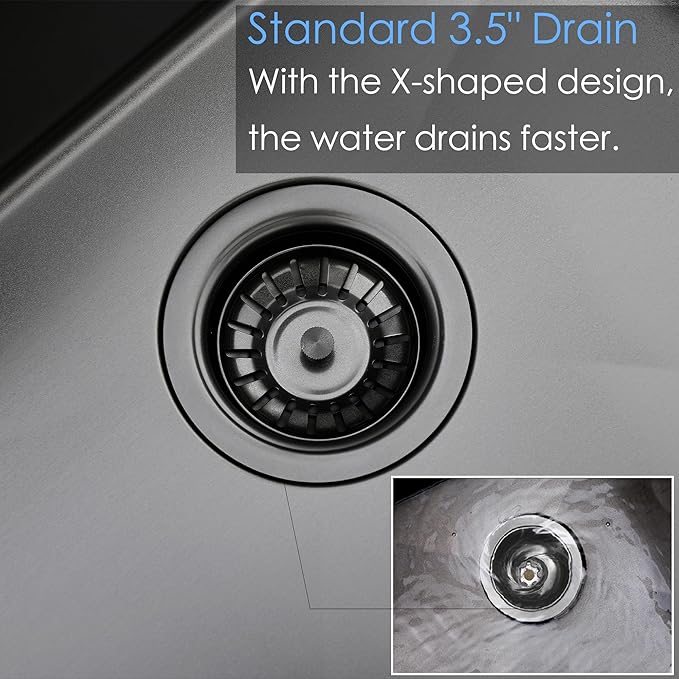 25 Inch Black Drop In Kitchen Sink, 25 x 22 Inch16 Gauge Single Bowl Stainless Steel Handmade Topmount Black Sink RV Bar Sink Basin with Accessories